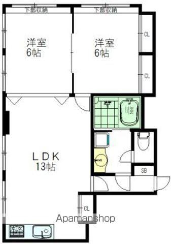 東京都大江戸線 新江古田駅 徒歩4分 7階建 築61年(2LDK/1階)の間取り写真