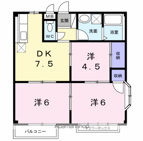エルディムKAWANA(3DK/2階)の間取り写真