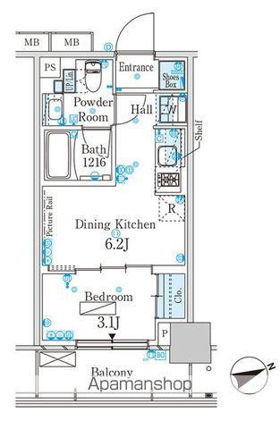 パークアクシス芝浦キャナル(1DK/3階)の間取り写真