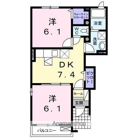 高松琴平電鉄志度線 八栗駅 徒歩6分 2階建 築15年(2DK/1階)の間取り写真