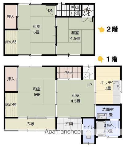 北陸本線 木ノ本駅 徒歩10分 2階建 築42年(4K)の間取り写真