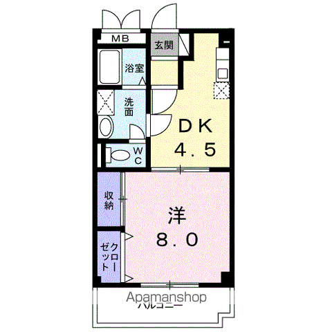 グランパス21(1DK/4階)の間取り写真