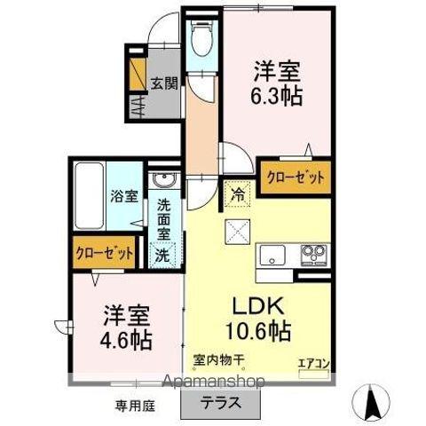 セレーノ真鍋(2LDK/1階)の間取り写真