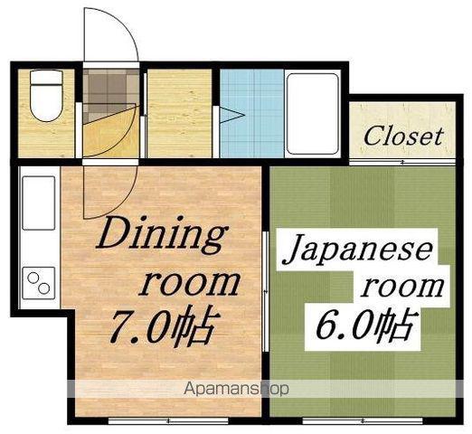 グランドール角屋Ⅱ(1DK/2階)の間取り写真