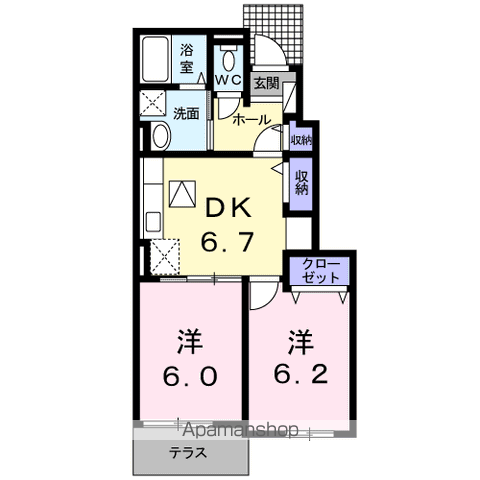 エヴェリーナ Ⅰ(2DK/1階)の間取り写真