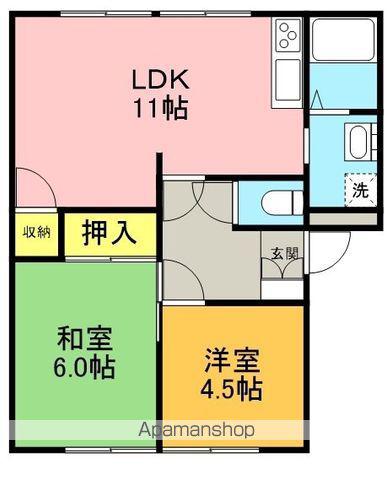 リバティー新晃B棟(2LDK/2階)の間取り写真