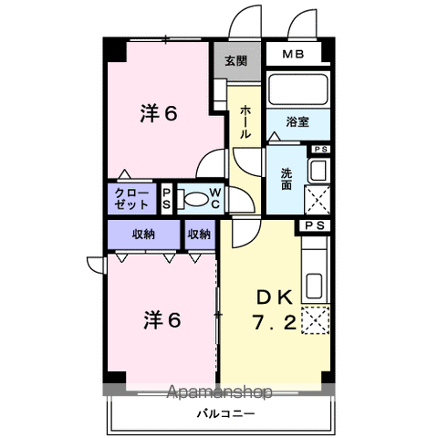 ボナールフェンテ(2DK/4階)の間取り写真