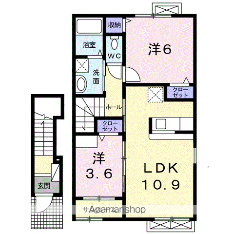 ユニゾンカミューⅡ(2LDK/2階)の間取り写真