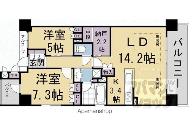 ザ・京都レジデンス四条河原町(2LDK/4階)の間取り写真