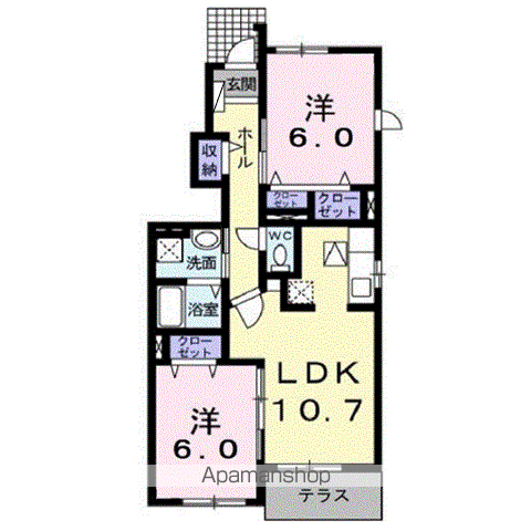 サンリット・スクエアD(2LDK/1階)の間取り写真