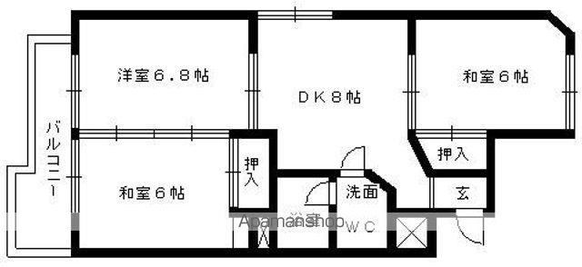 霞ヶ丘ビル(3DK/3階)の間取り写真