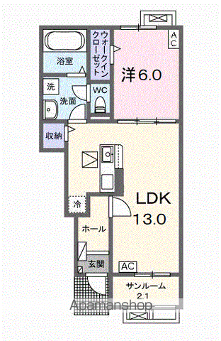 HALU(1LDK/1階)の間取り写真