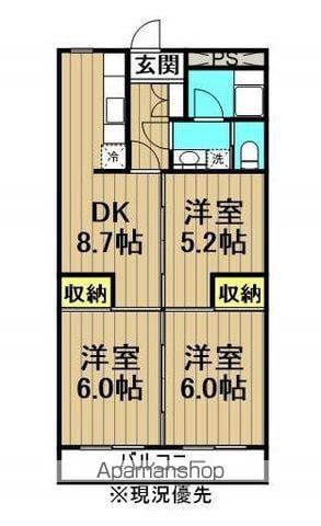 MARUCO NIHONMATU(3DK/3階)の間取り写真