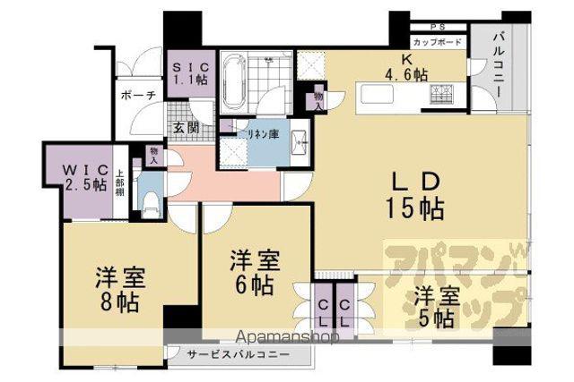 ヴィークコート京都河原町二条(3LDK/3階)の間取り写真