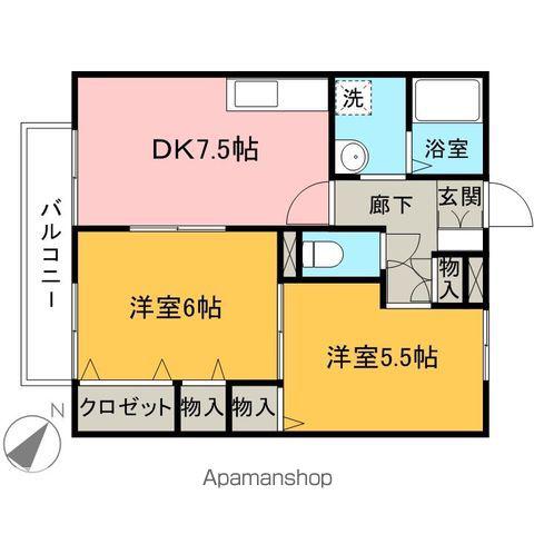 コンフォート狭山台Ⅱ(2DK/2階)の間取り写真