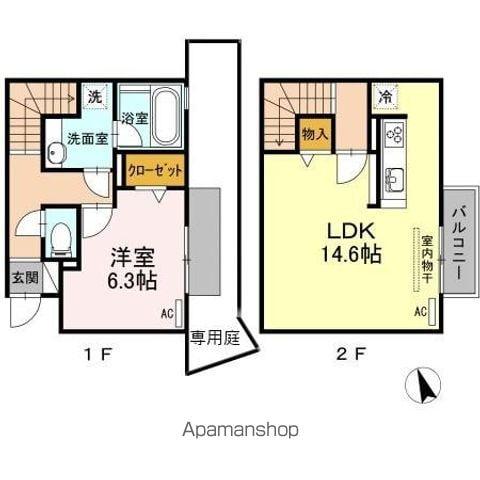 関西本線 蟹江駅 徒歩9分 2階建 築9年(1LDK/1階)の間取り写真