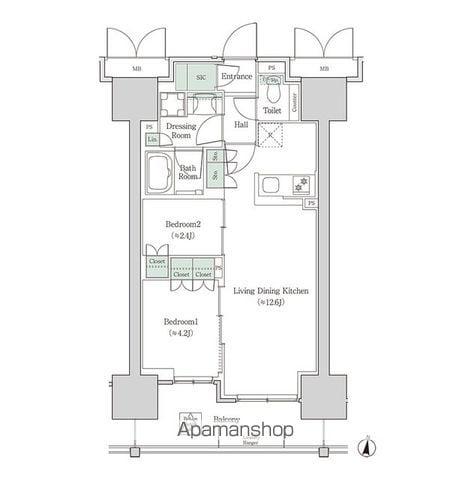 ブルックサイドレジデンス木場(2LDK/14階)の間取り写真
