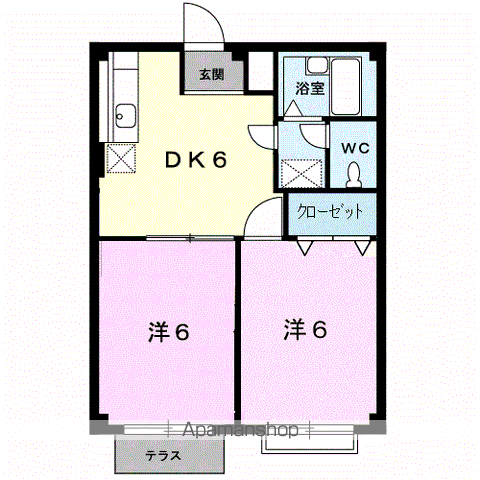 プライムハイツB(2DK/1階)の間取り写真