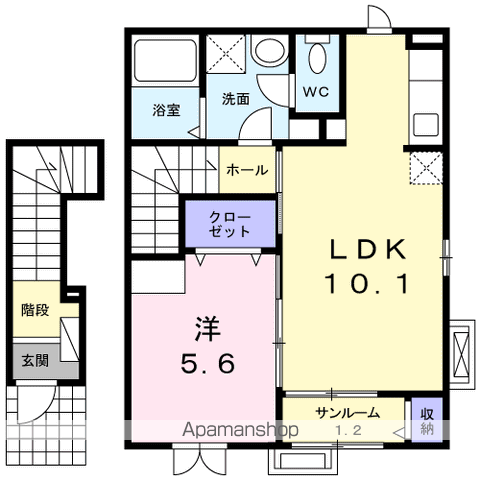 ハピラインふくい 福井駅(福井) バス乗車時間：16分 藤ヶ丘バス停で下車 徒歩3分 2階建 築15年(1LDK/2階)の間取り写真