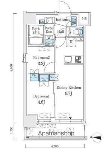 クインテット錦糸公園(2LDK/8階)の間取り写真