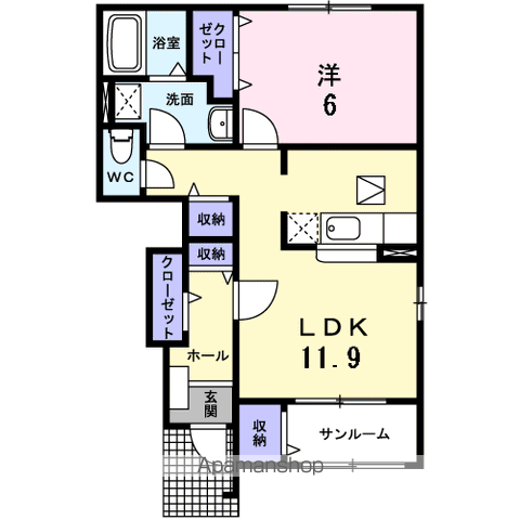セレッソ C棟(1LDK/1階)の間取り写真