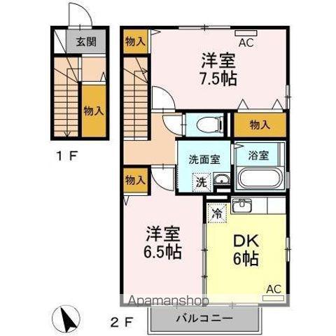 セジュールヴァンセンヌB(2DK/2階)の間取り写真