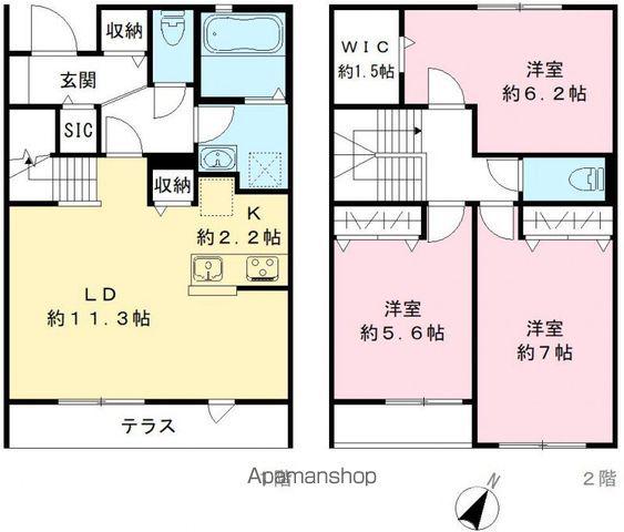 THE PARK.A・B棟(3LDK/1階)の間取り写真