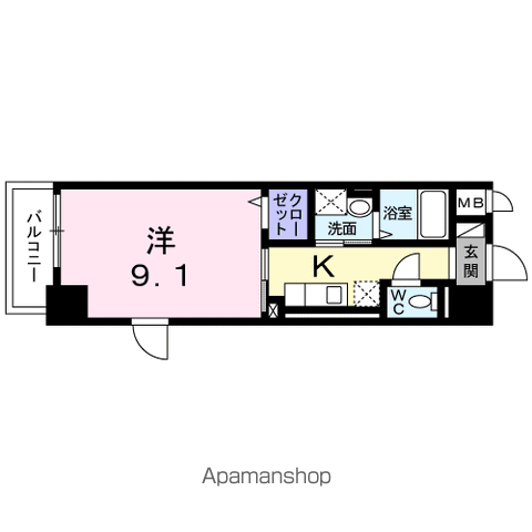 スカイヒルズ(1K/6階)の間取り写真