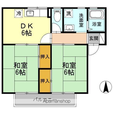 コーポかねともB棟(2DK/1階)の間取り写真
