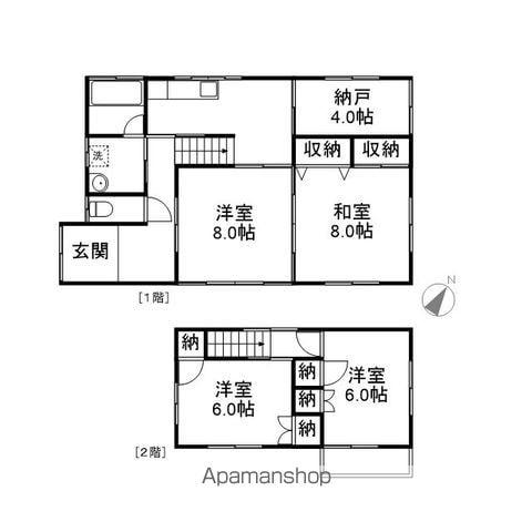山形県鶴岡市 2階建 築55年(4SDK)の間取り写真