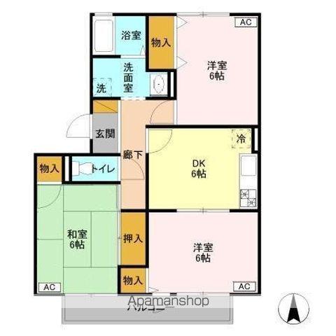 フレマリール鎌ヶ谷B(3DK/2階)の間取り写真