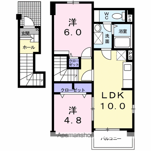 エレガンテⅠ(2LDK/2階)の間取り写真