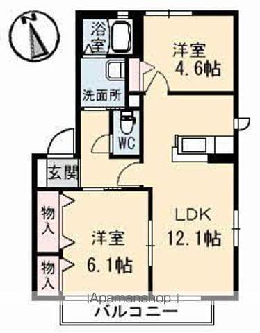 サニーコート B棟(2LDK/2階)の間取り写真