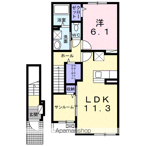 パイン ビレッジ(1LDK/2階)の間取り写真