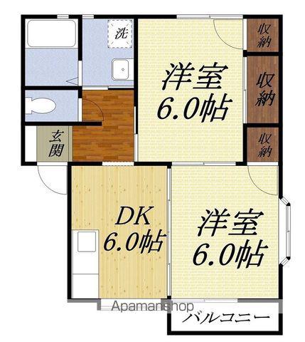 ボヌールII(2DK/1階)の間取り写真
