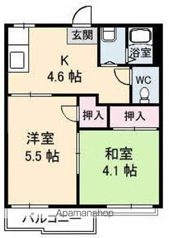 ハイツあかねA棟(2K/2階)の間取り写真