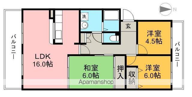 城山清涼ハイツ 2号棟(3LDK/3階)の間取り写真