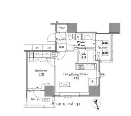 レジディアタワー目黒不動前(1LDK/16階)の間取り写真