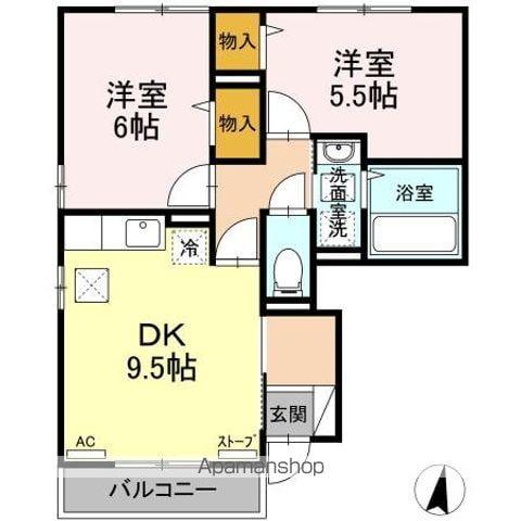 リビングタウン弘前 C(2DK/1階)の間取り写真