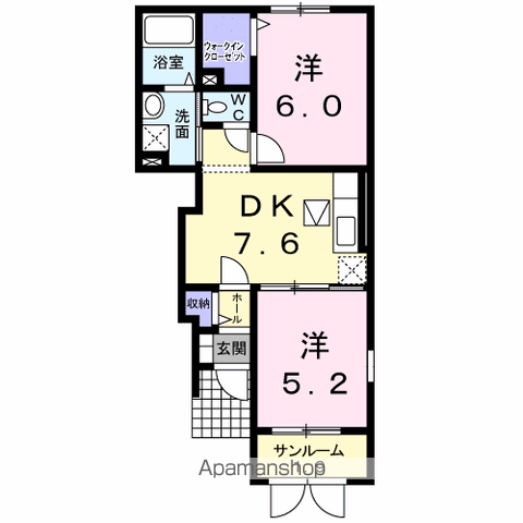 プラシードA棟(2DK/1階)の間取り写真