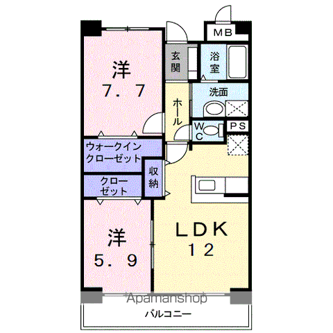 ボナール諏訪(2LDK/2階)の間取り写真