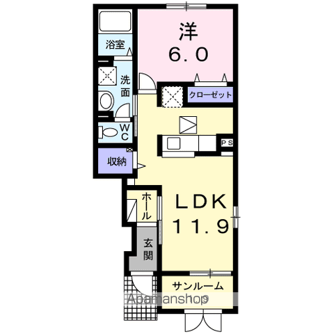 フィオーレ緑ヶ丘(1LDK/1階)の間取り写真