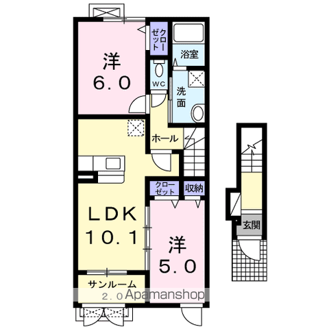 イーストヒルズ(2LDK/2階)の間取り写真