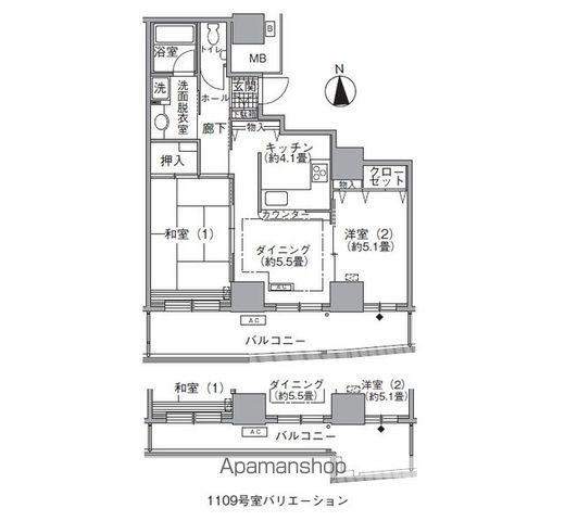 アクティ汐留(2DK/11階)の間取り写真