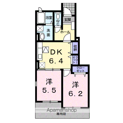 リアンフォールⅡ(2DK/1階)の間取り写真
