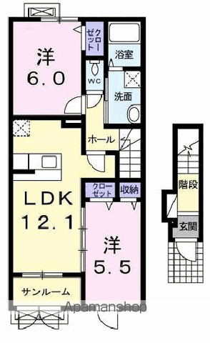 ジェルメフルール(2LDK/2階)の間取り写真