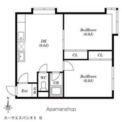 カーサエスパシオⅡ(2DK/3階)の間取り写真