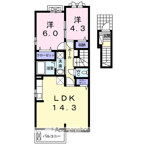 キッシングラミー C(2LDK/2階)の間取り写真