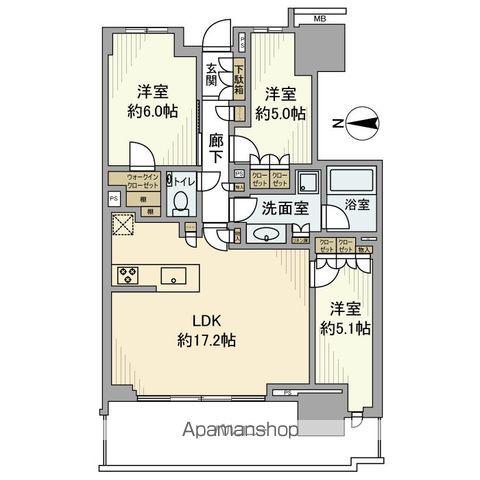 幕張ベイパーク ライズゲートタワー(3LDK/10階)の間取り写真