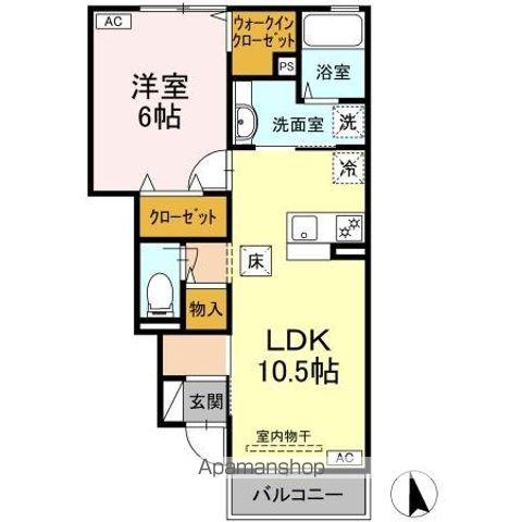 アジュールブルー(1LDK/1階)の間取り写真